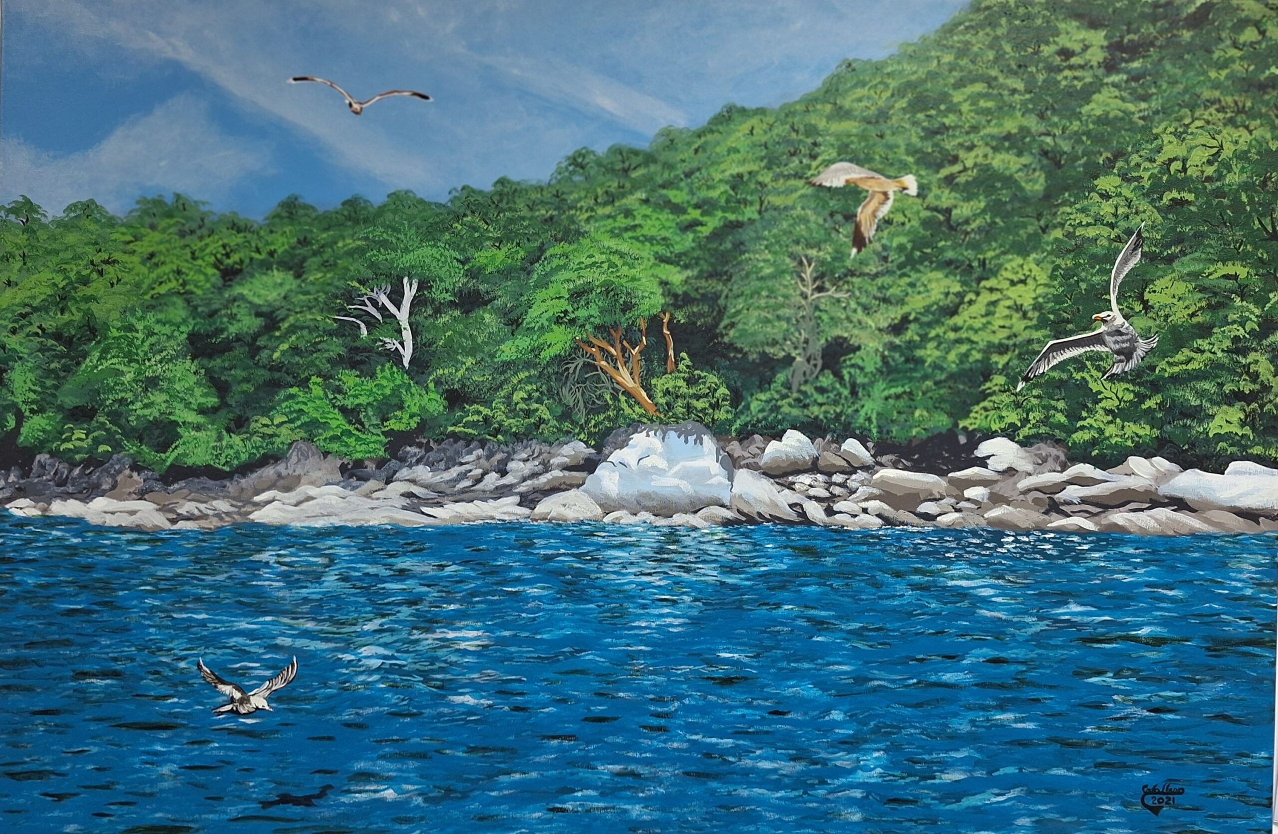 Isla de Taboga mar, vegetación y playa rocosa